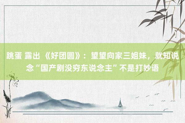 跳蛋 露出 《好团圆》：望望向家三姐妹，就知说念“国产剧没穷东说念主”不是打妙语